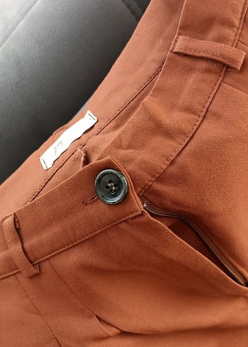 Drapeli Kahverengi kumaş Kadın Pantolon - Görsel 7