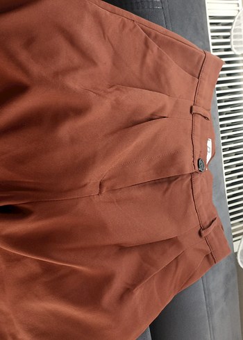 Drapeli Kahverengi kumaş Kadın Pantolon - Görsel 5