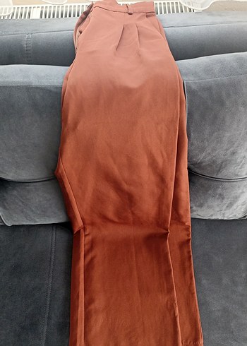 Drapeli Kahverengi kumaş Kadın Pantolon - Görsel 3