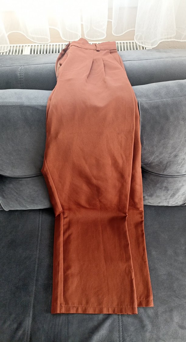 Drapeli Kahverengi kumaş Kadın Pantolon - Görsel 3