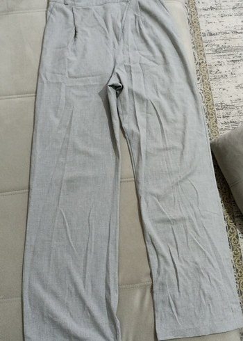 Gri Regular Fit Keten Kadın Pantolon - Görsel 5