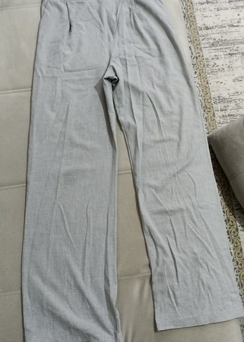 Gri Regular Fit Keten Kadın Pantolon - Görsel 4