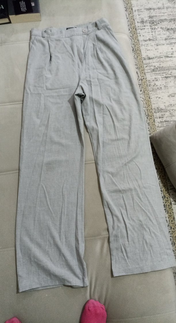 Gri Regular Fit Keten Kadın Pantolon - Görsel 4