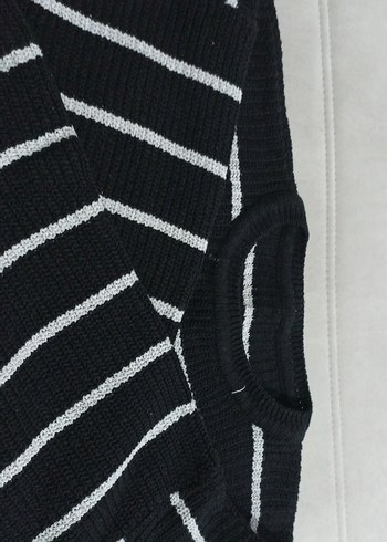 Çizgili Siyah-Gri Triko Kadın Kazak - Görsel 4