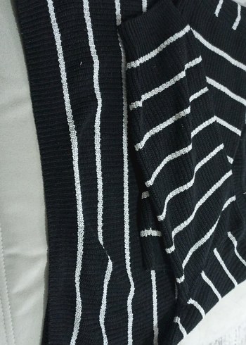 Çizgili Siyah-Gri Triko Kadın Kazak - Görsel 3