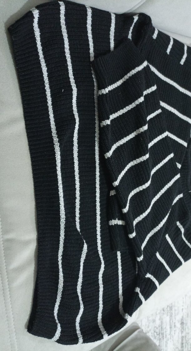 Çizgili Siyah-Gri Triko Kadın Kazak - Görsel 3