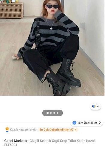 Gri Çizgili Yün Kadın Kazak - Görsel 7