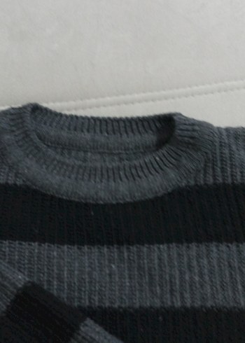 Gri Çizgili Yün Kadın Kazak - Görsel 4