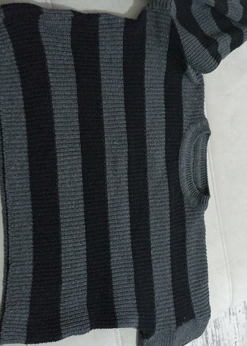 Gri Çizgili Yün Kadın Kazak - Görsel 6