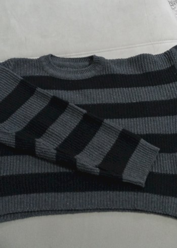 Gri Çizgili Yün Kadın Kazak - Görsel 2