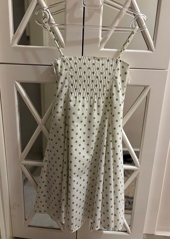 Beyaz Puantiyeli askılı  Midi Elbise - Görsel 2