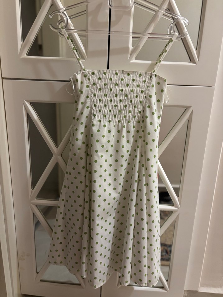 Beyaz Puantiyeli askılı  Midi Elbise - Görsel 2