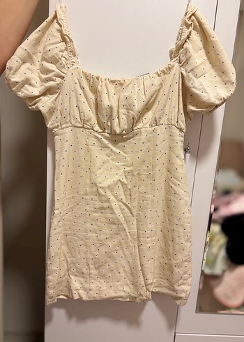 Düğmeli V Yaka Midi Keten Elbise - Görsel 2