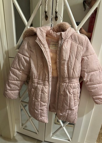 Kız Çocuk Bej Kürklü İnce Kaban - Görsel 3