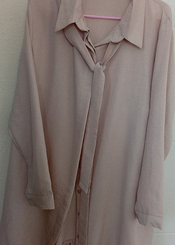 Bej Kadın Uzun Kollu Keten Gömlek - Görsel 2