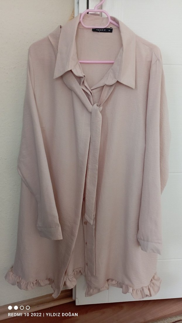 Bej Kadın Uzun Kollu Keten Gömlek - Görsel 3