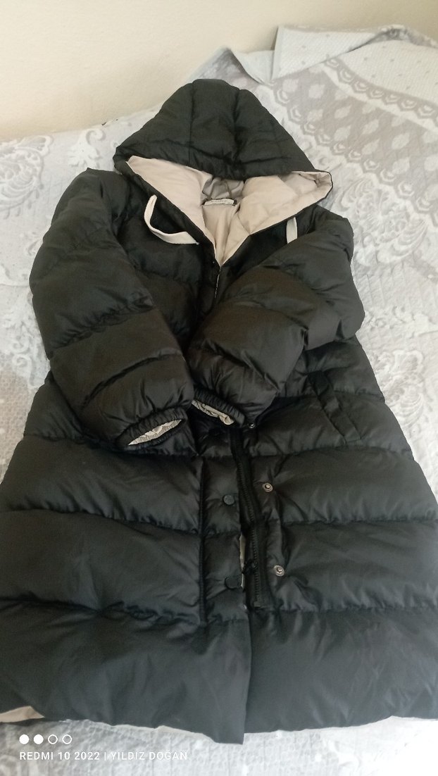 Siyah Kapüşonlu Uzun Kadın Kış Montu - Görsel 2