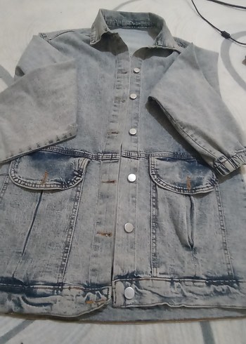 Gri Düğmeli Kadın Denim Ceket - Görsel 4