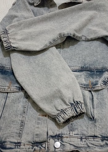 Gri Düğmeli Kadın Denim Ceket - Görsel 6