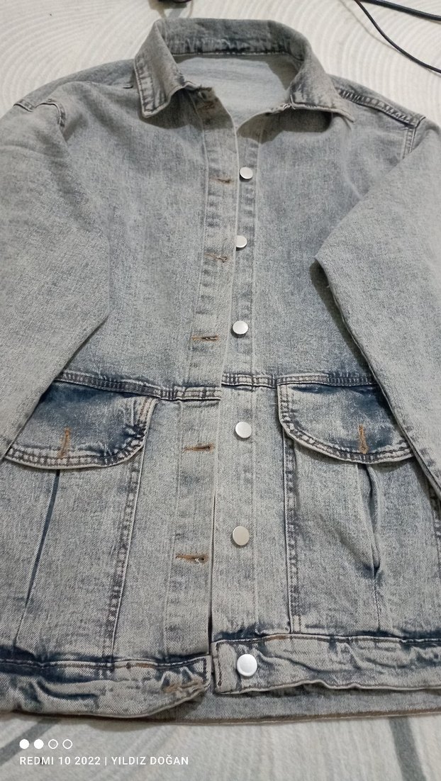 Gri Düğmeli Kadın Denim Ceket - Görsel 5