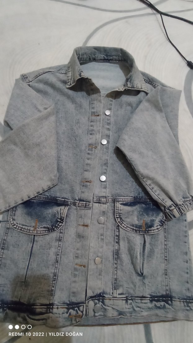 Gri Düğmeli Kadın Denim Ceket - Görsel 3