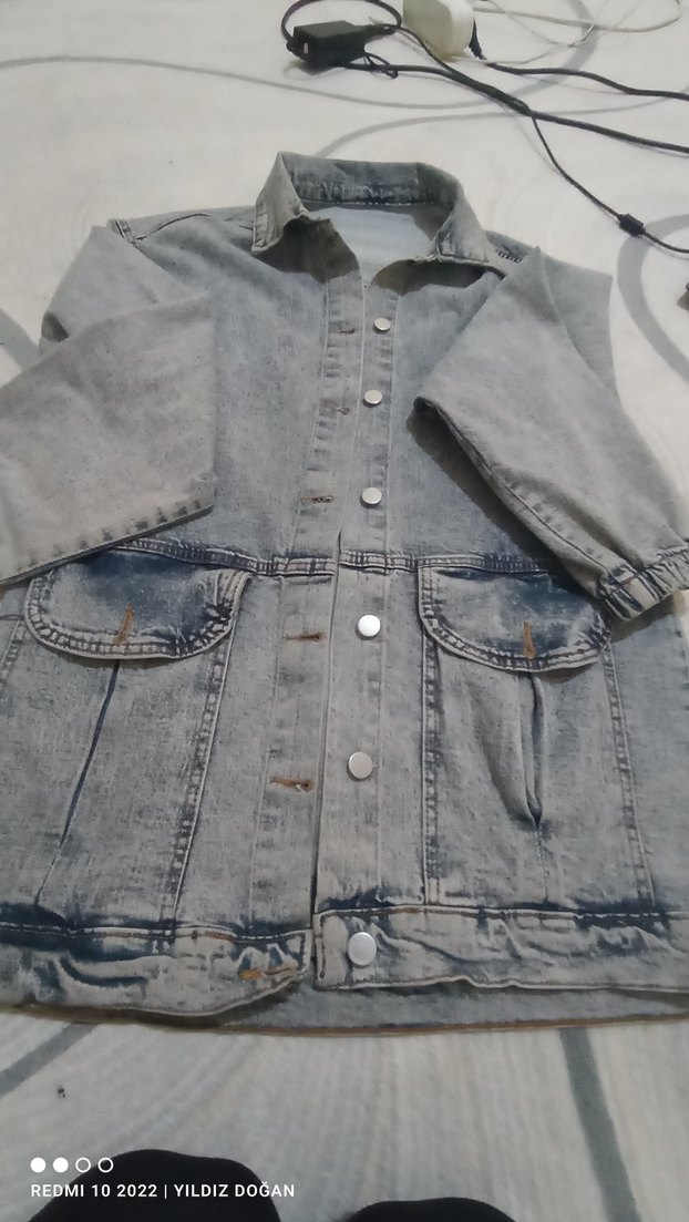 Gri Düğmeli Kadın Denim Ceket - Görsel 4