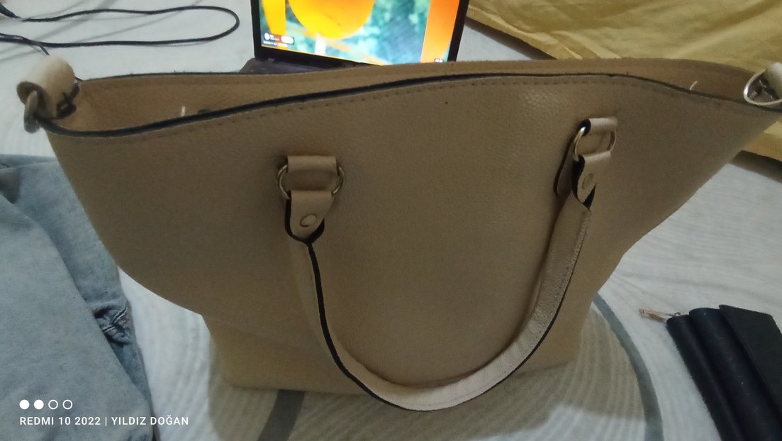 Bej Deri Kadın Çanta Yılan Desenli - Görsel 4