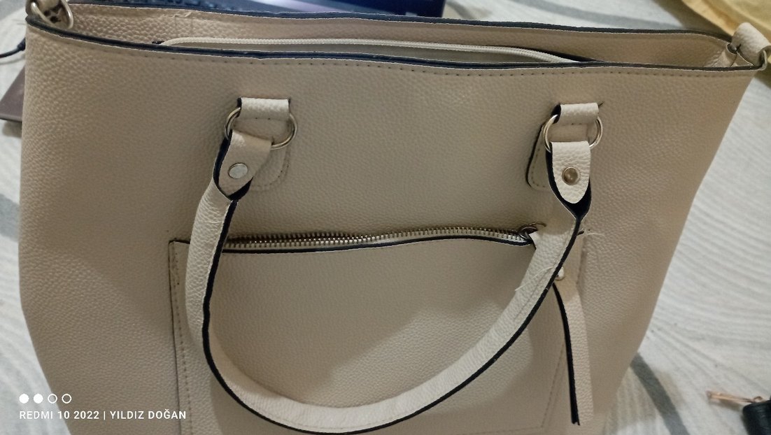 Bej Deri Kadın Çanta Yılan Desenli - Görsel 2