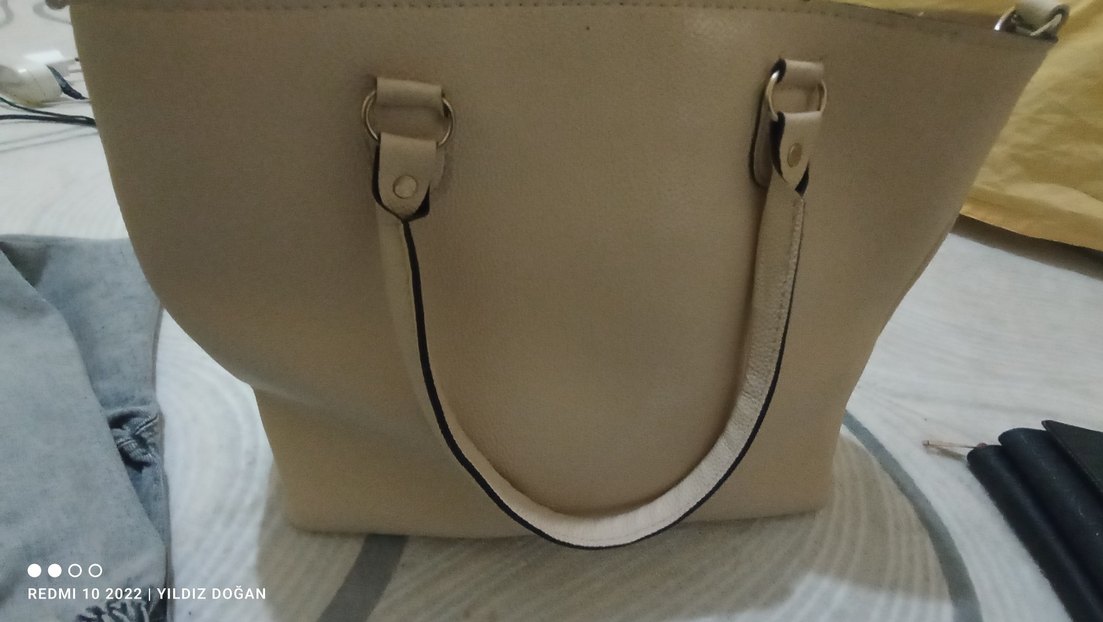 Bej Deri Kadın Çanta Yılan Desenli - Görsel 3