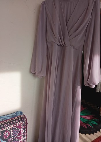 Mor Uzun Kollu Drapeli Kadın Abiye Elbise başörtüsü de mevcut - Görsel 7