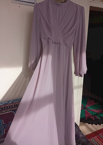 Mor Uzun Kollu Drapeli Kadın Abiye Elbise başörtüsü de mevcut - Görsel 5