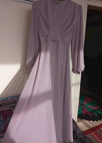 Mor Uzun Kollu Drapeli Kadın Abiye Elbise başörtüsü de mevcut - Görsel 4