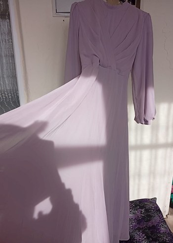 Mor Uzun Kollu Drapeli Kadın Abiye Elbise başörtüsü de mevcut - Görsel 8