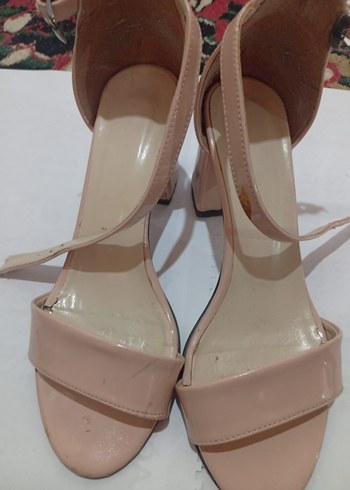 Bej Kadın Topuklu Sandalet 38 numara pudra - Görsel 5