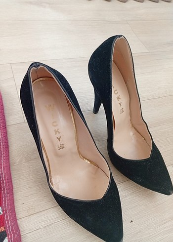 Siyah Süet Stiletto Topuklu Kadın Ayakkabı 38 numara - Görsel 2