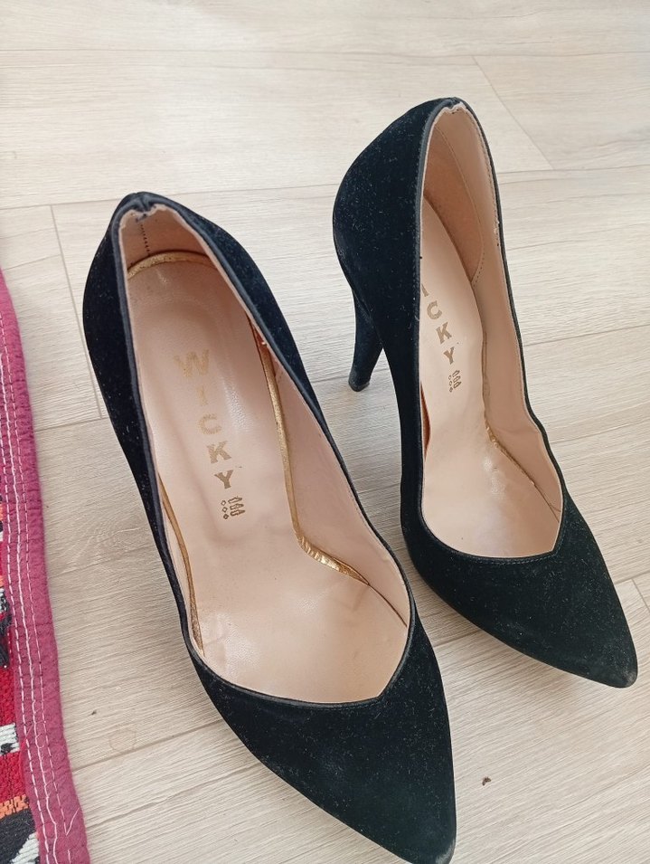 Siyah Süet Stiletto Topuklu Kadın Ayakkabı 38 numara - Görsel 4