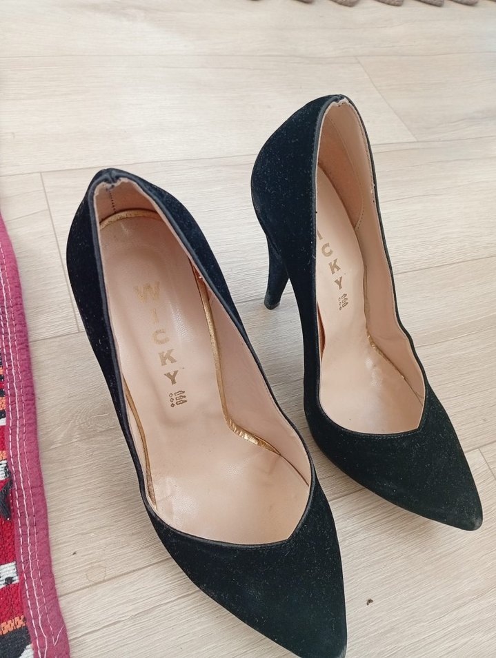 Siyah Süet Stiletto Topuklu Kadın Ayakkabı 38 numara - Görsel 2