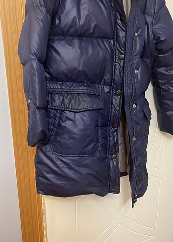 Düğmeli Lacivert Kadın Uzun Kışlık Mont - Görsel 2