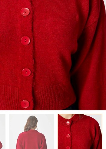 Kırmızı Düğmeli Kadın Örgü Hırka - Görsel 3