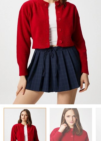 Kırmızı Düğmeli Kadın Örgü Hırka - Görsel 2