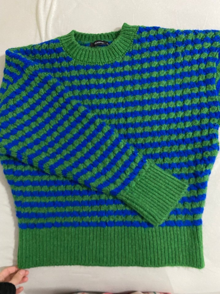 Renkli Örgü Kadın Kazak - Görsel 2