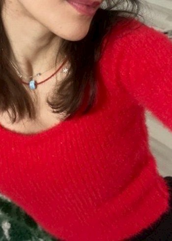 Kırmızı Kadın Triko Uzun Kollu Kazak - Görsel 4