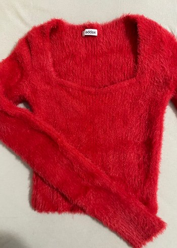 Kırmızı Kadın Triko Uzun Kollu Kazak - Görsel 3