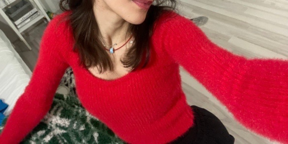 Kırmızı Kadın Triko Uzun Kollu Kazak - Görsel 4