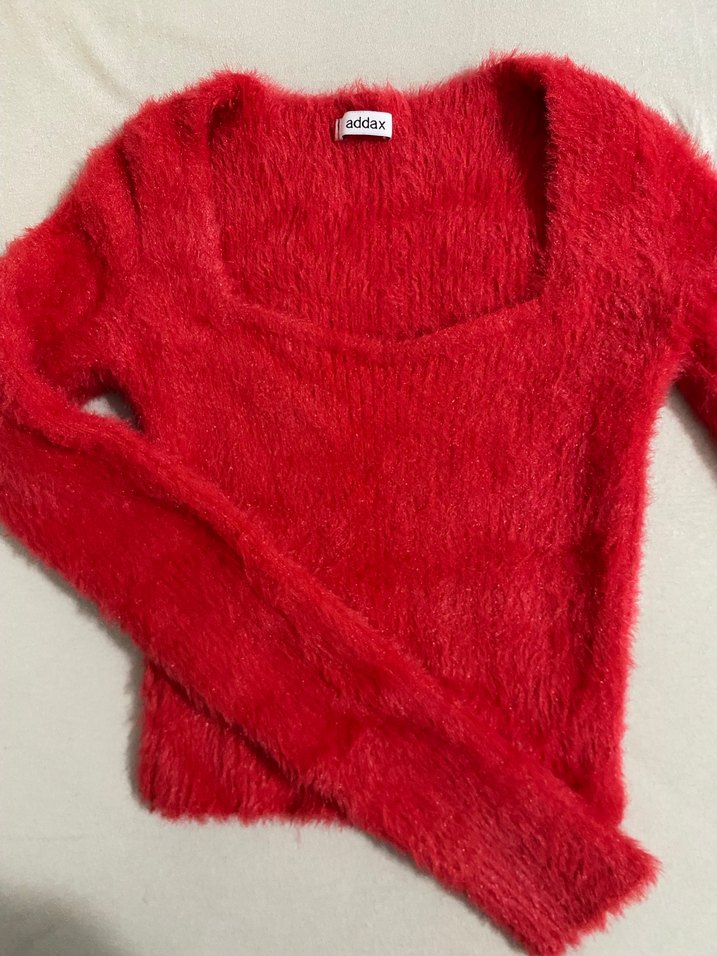 Kırmızı Kadın Triko Uzun Kollu Kazak - Görsel 3