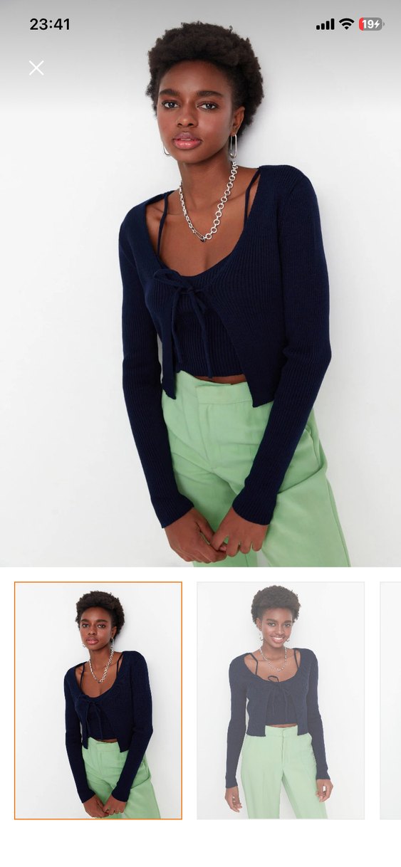 Lacivert bluz-hırka triko takım - Görsel 2