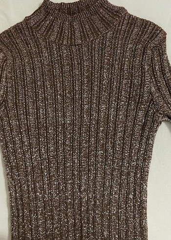 Kadın Kahverengi simli Boğazlı Triko Kazak - Görsel 4