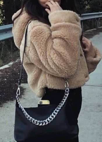 Kürklü Kapüşonlu Kadın Ceket - Görsel 6