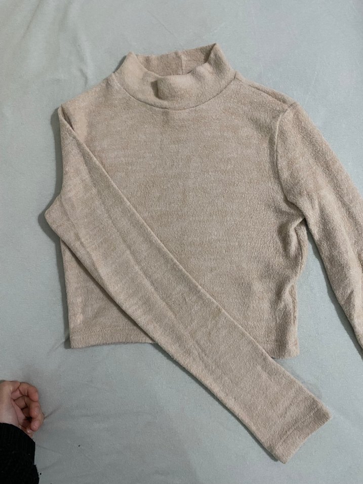 Bej Kadın Triko Boğazlı Kazak - Görsel 3