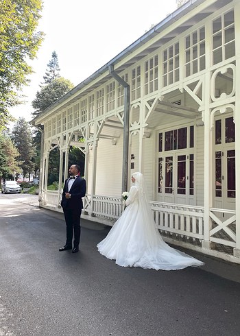 Uzun Kollu A Kesim Beyaz Gelinlik - Görsel 2